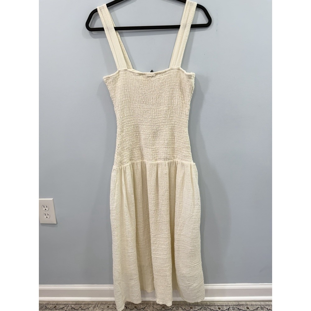 Zara Ivory Knit Crochet Sleeveless Drop Waist Maxi Dress Size Medium